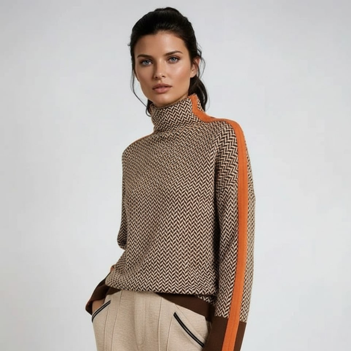 Elara | Roll Neck Jumper with Contrasting Stripes